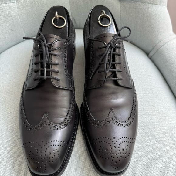 Prada Wingtip Derby Full Brogue Leather Shoes Black 2eb122 Men\'s 8 Authentic main image 13